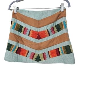Judith March Robins Egg Tweed Skirt Aztec Embroidered Chevron Mini Skirt